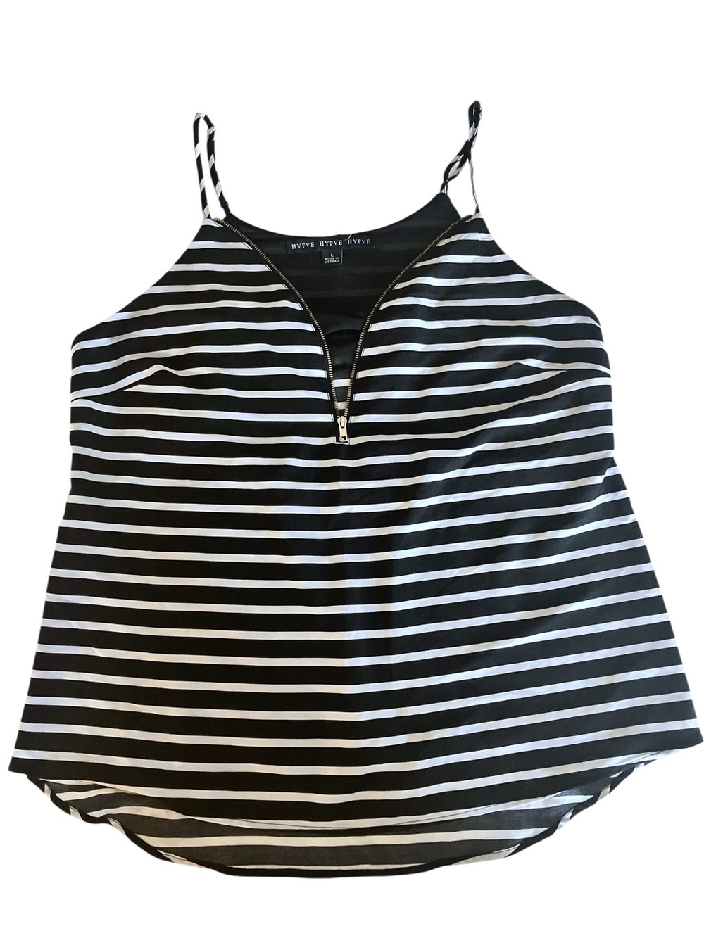 HYFVE Black & White Striped Zip-Front Spaghetti Tank